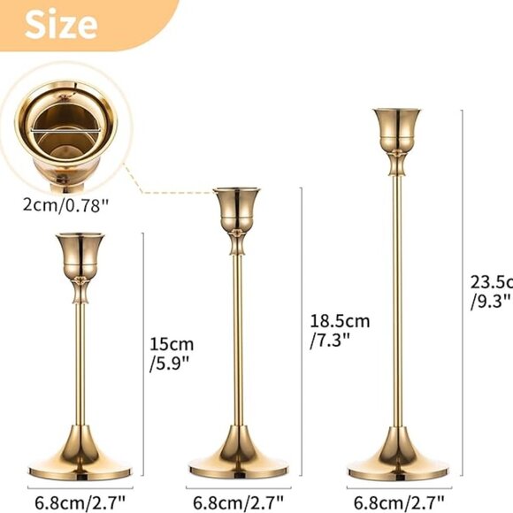 Candlestick Holders Taper Candle Holders, Set of 3 Candle Stick Holders Set - Picture 7 of 9